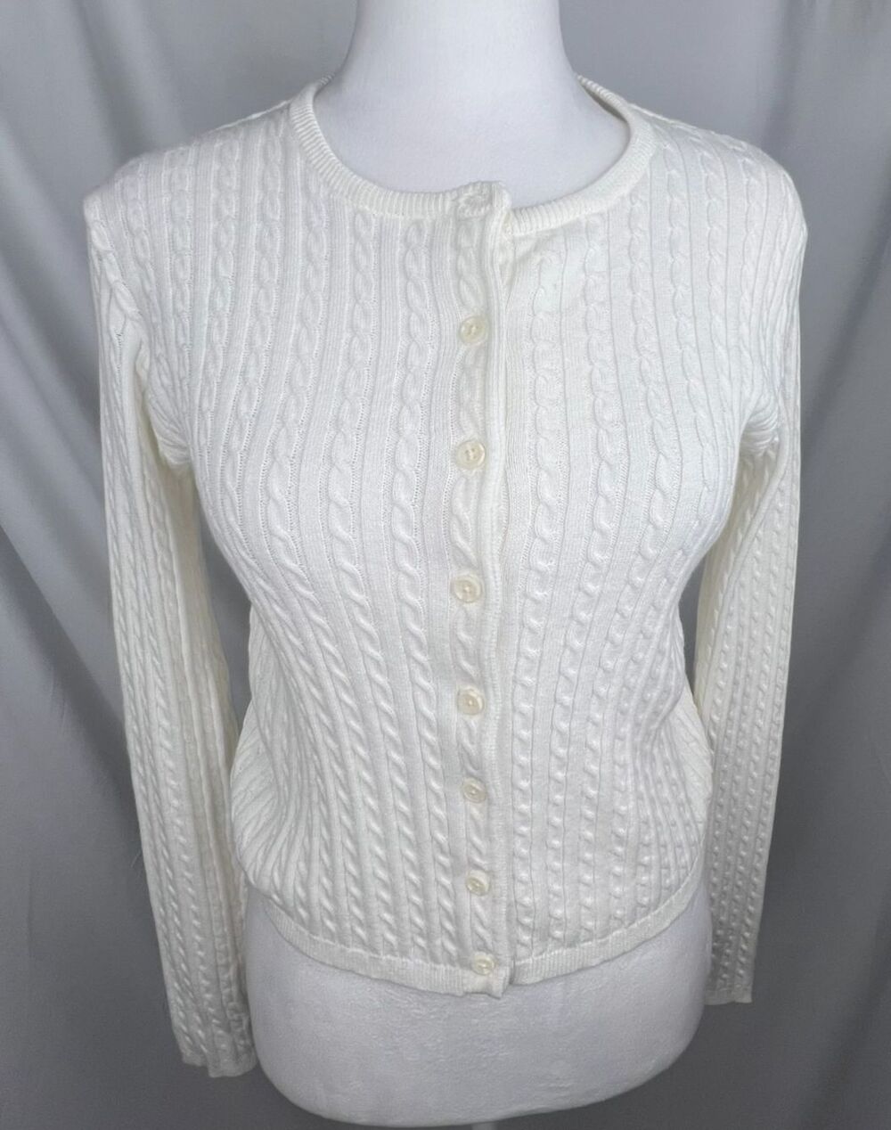 BRANDY MELVILLE Women One Size White Cable Knit Cropped Cardigan Sweater Preppy